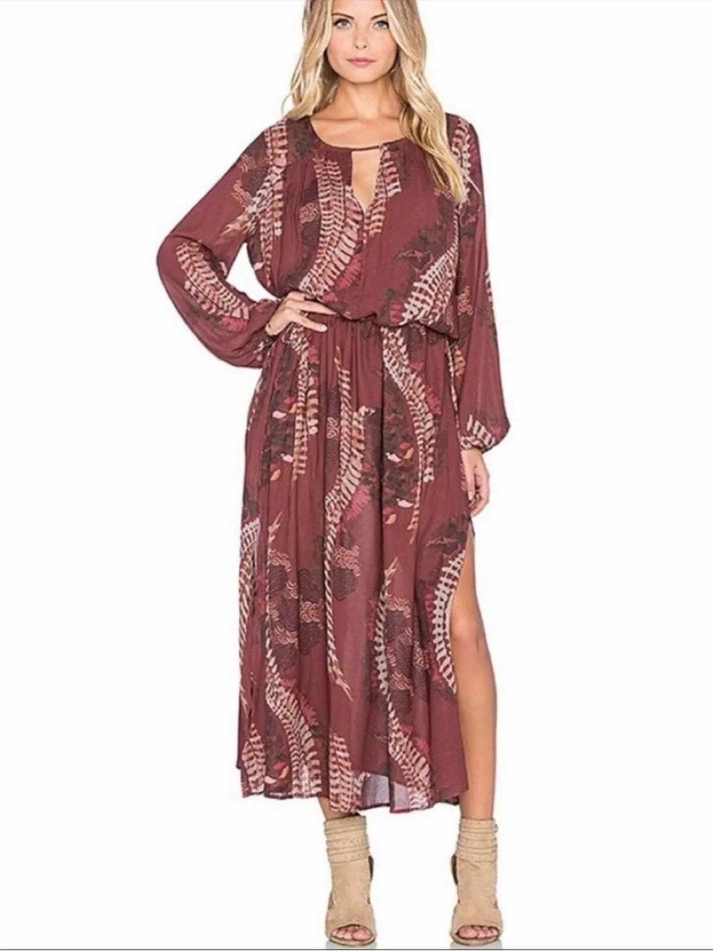 Free People Out of the Woods Maxi Dress in Scarlet